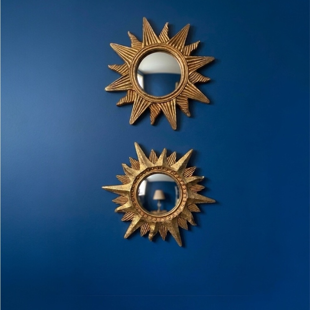 Vintage Celestial Gold Sunburst Wall Decor - Decorative 2 Convex Mirrors 1995